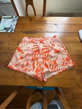 Women's Coral & White Printed High-Waist Shorts